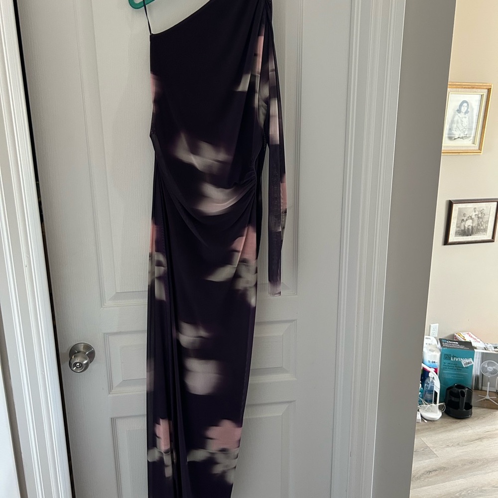 Zara One-Shoulder purple and Pink Mesh Dress
